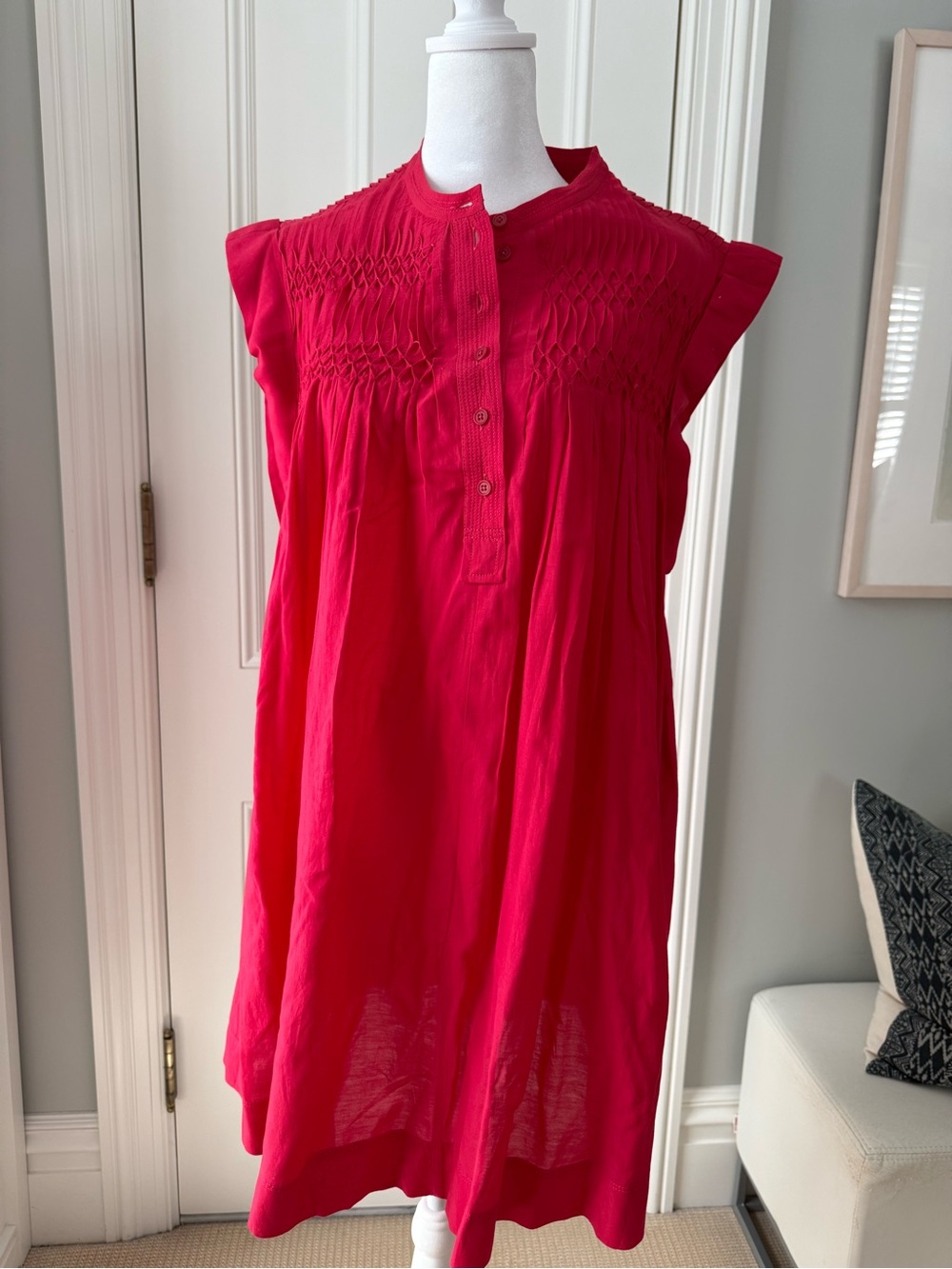 Madewell Bright Pink Smocked Yoke Tunic